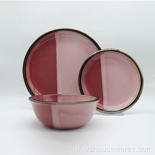 Luxury Red Stoneware Dinner Set Color Glazed